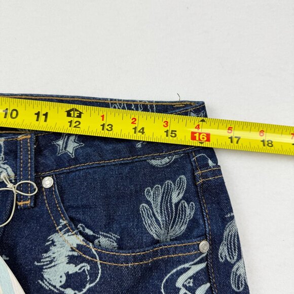 Cali 1850 Women's Wide Leg Mid Rise Western Print Blue Denim Jean Size 11/30 NWT - Picture 7 of 10